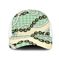 Green Palaka Hawaii Mesh Trucker Cap Kukui Nut Pikake Lei Hawaiian Tapa Pattern - Polynesian Pride