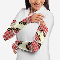 Red Palaka Hawaii Arm Sleeves Kukui Nut Pikake Lei Hawaiian Tapa Pattern - Polynesian Pride