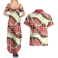 Red Palaka Hawaii Couples Matching Summer Maxi Dress and Hawaiian Shirt Kukui Nut Pikake Lei Hawaiian Tapa Pattern LT14 - Polynesian Pride