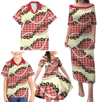 Red Palaka Hawaii Family Matching Puletasi and Hawaiian Shirt Kukui Nut Pikake Lei Hawaiian Tapa Pattern LT14 - Polynesian Pride