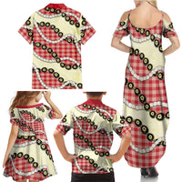Red Palaka Hawaii Family Matching Summer Maxi Dress and Hawaiian Shirt Kukui Nut Pikake Lei Hawaiian Tapa Pattern LT14 - Polynesian Pride