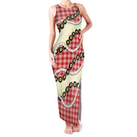 Red Palaka Hawaii Family Matching Tank Maxi Dress and Hawaiian Shirt Kukui Nut Pikake Lei Hawaiian Tapa Pattern LT14 Mom's Dress Red - Polynesian Pride