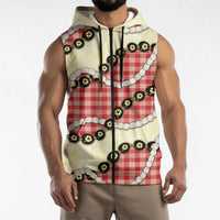 Red Palaka Hawaii Sleeveless Zip Hoodie Kukui Nut Pikake Lei Hawaiian Tapa Pattern - Polynesian Pride
