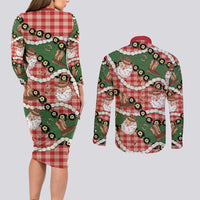 Cowboy Hawaii Mele Kalikimaka Couples Matching Long Sleeve Bodycon Dress and Long Sleeve Button Shirt Paniolo Kukui Nut Pikake Lei Red Version LT14 - Polynesian Pride