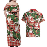 Cowboy Hawaii Mele Kalikimaka Couples Matching Off Shoulder Maxi Dress and Hawaiian Shirt Paniolo Kukui Nut Pikake Lei Red Version LT14 - Polynesian Pride