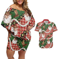 Cowboy Hawaii Mele Kalikimaka Couples Matching Off Shoulder Short Dress and Hawaiian Shirt Paniolo Kukui Nut Pikake Lei Red Version LT14 Red - Polynesian Pride