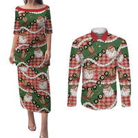 Cowboy Hawaii Mele Kalikimaka Couples Matching Puletasi and Long Sleeve Button Shirt Paniolo Kukui Nut Pikake Lei Red Version LT14 Red - Polynesian Pride