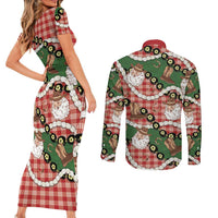 Cowboy Hawaii Mele Kalikimaka Couples Matching Short Sleeve Bodycon Dress and Long Sleeve Button Shirt Paniolo Kukui Nut Pikake Lei Red Version LT14 - Polynesian Pride