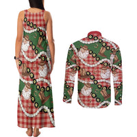 Cowboy Hawaii Mele Kalikimaka Couples Matching Tank Maxi Dress and Long Sleeve Button Shirt Paniolo Kukui Nut Pikake Lei Red Version LT14 - Polynesian Pride
