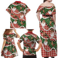 Cowboy Hawaii Mele Kalikimaka Family Matching Off Shoulder Maxi Dress and Hawaiian Shirt Paniolo Kukui Nut Pikake Lei Red Version LT14 - Polynesian Pride