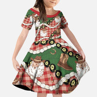 Cowboy Hawaii Mele Kalikimaka Kid Short Sleeve Dress Paniolo Kukui Nut Pikake Lei Red Version - Polynesian Pride