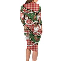Cowboy Hawaii Mele Kalikimaka Long Sleeve Bodycon Dress Paniolo Kukui Nut Pikake Lei Red Version LT14 - Polynesian Pride