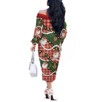 Cowboy Hawaii Mele Kalikimaka Off The Shoulder Long Sleeve Dress Paniolo Kukui Nut Pikake Lei Red Version LT14 - Polynesian Pride