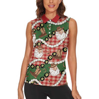 Cowboy Hawaii Mele Kalikimaka Women Sleeveless Polo Shirt Paniolo Kukui Nut Pikake Lei Red Version LT14 - Polynesian Pride