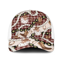 Cowboy Hawaii Mele Kalikimaka Baseball Net Cap Paniolo Kukui Nut Pikake Lei Burgundy Version - Polynesian Pride