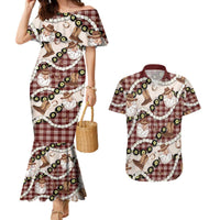 Cowboy Hawaii Mele Kalikimaka Couples Matching Mermaid Dress and Hawaiian Shirt Paniolo Kukui Nut Pikake Lei Burgundy Version LT14 Burgundy - Polynesian Pride