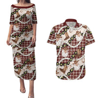 Cowboy Hawaii Mele Kalikimaka Couples Matching Puletasi and Hawaiian Shirt Paniolo Kukui Nut Pikake Lei Burgundy Version LT14 Burgundy - Polynesian Pride
