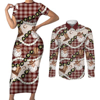 Cowboy Hawaii Mele Kalikimaka Couples Matching Short Sleeve Bodycon Dress and Long Sleeve Button Shirt Paniolo Kukui Nut Pikake Lei Burgundy Version LT14 Burgundy - Polynesian Pride