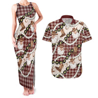 Cowboy Hawaii Mele Kalikimaka Couples Matching Tank Maxi Dress and Hawaiian Shirt Paniolo Kukui Nut Pikake Lei Burgundy Version LT14 Burgundy - Polynesian Pride