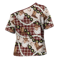 Cowboy Hawaii Mele Kalikimaka Cross Shoulder Shirt Paniolo Kukui Nut Pikake Lei Burgundy Version LT14 - Polynesian Pride