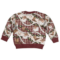 Cowboy Hawaii Mele Kalikimaka Kid Ugly Christmas Sweater Paniolo Kukui Nut Pikake Lei Burgundy Version LT14 - Polynesian Pride