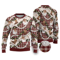 Cowboy Hawaii Mele Kalikimaka Ugly Christmas Sweater Paniolo Kukui Nut Pikake Lei Burgundy Version LT14 Burgundy - Polynesian Pride