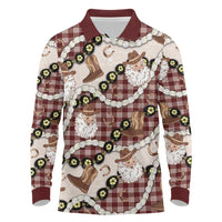 Cowboy Hawaii Mele Kalikimaka Long Sleeve Polo Shirt Paniolo Kukui Nut Pikake Lei Burgundy Version LT14 Burgundy - Polynesian Pride