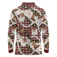 Cowboy Hawaii Mele Kalikimaka Long Sleeve Polo Shirt Paniolo Kukui Nut Pikake Lei Burgundy Version LT14 - Polynesian Pride