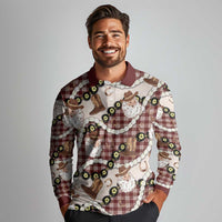 Cowboy Hawaii Mele Kalikimaka Long Sleeve Polo Shirt Paniolo Kukui Nut Pikake Lei Burgundy Version LT14 - Polynesian Pride