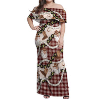 Cowboy Hawaii Mele Kalikimaka Off Shoulder Maxi Dress Paniolo Kukui Nut Pikake Lei Burgundy Version LT14 Women Burgundy - Polynesian Pride