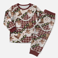 Cowboy Hawaii Mele Kalikimaka Christmas Pajama Set Paniolo Kukui Nut Pikake Lei Burgundy Version LT14 Men Burgundy - Polynesian Pride