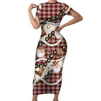 Cowboy Hawaii Mele Kalikimaka Short Sleeve Bodycon Dress Paniolo Kukui Nut Pikake Lei Burgundy Version LT14 Long Dress Burgundy - Polynesian Pride