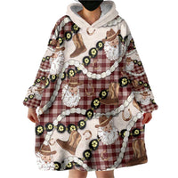 Cowboy Hawaii Mele Kalikimaka Wearable Blanket Hoodie Paniolo Kukui Nut Pikake Lei Burgundy Version LT14 - Polynesian Pride