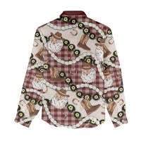 Cowboy Hawaii Mele Kalikimaka Women Casual Shirt Paniolo Kukui Nut Pikake Lei Burgundy Version - Polynesian Pride