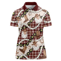 Cowboy Hawaii Mele Kalikimaka Women Polo Shirt Paniolo Kukui Nut Pikake Lei Burgundy Version LT14 Female Burgundy - Polynesian Pride