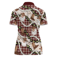Cowboy Hawaii Mele Kalikimaka Women Polo Shirt Paniolo Kukui Nut Pikake Lei Burgundy Version LT14 - Polynesian Pride