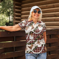 Cowboy Hawaii Mele Kalikimaka Women Polo Shirt Paniolo Kukui Nut Pikake Lei Burgundy Version LT14 - Polynesian Pride