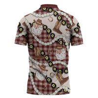 Cowboy Hawaii Mele Kalikimaka Zipper Polo Shirt Paniolo Kukui Nut Pikake Lei Burgundy Version LT14 - Polynesian Pride