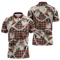 Cowboy Hawaii Mele Kalikimaka Zipper Polo Shirt Paniolo Kukui Nut Pikake Lei Burgundy Version LT14 - Polynesian Pride