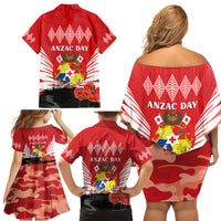 Tonga ANZAC Day Family Matching Off Shoulder Short Dress and Hawaiian Shirt Camouflage With Poppies Lest We Forget LT14 - Polynesian Pride
