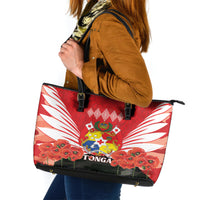 Tonga ANZAC Day Leather Tote Bag Camouflage With Poppies Lest We Forget LT14 Red - Polynesian Pride