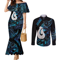 Hei Matau New Zealand Matariki Couples Matching Mermaid Dress and Long Sleeve Button Shirt NZ Fish Hook Maori Art LT14 Purple - Polynesian Pride