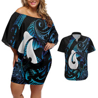 Hei Matau New Zealand Matariki Couples Matching Off Shoulder Short Dress and Hawaiian Shirt NZ Fish Hook Maori Art LT14 Purple - Polynesian Pride