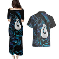 Hei Matau New Zealand Matariki Couples Matching Puletasi and Hawaiian Shirt NZ Fish Hook Maori Art LT14 - Polynesian Pride