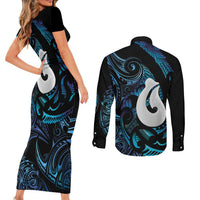 Hei Matau New Zealand Matariki Couples Matching Short Sleeve Bodycon Dress and Long Sleeve Button Shirt NZ Fish Hook Maori Art LT14 - Polynesian Pride