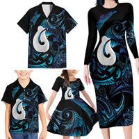 Hei Matau New Zealand Matariki Family Matching Long Sleeve Bodycon Dress and Hawaiian Shirt NZ Fish Hook Maori Art LT14 - Polynesian Pride