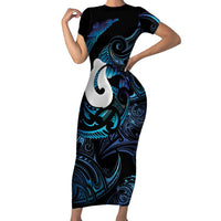 Hei Matau New Zealand Matariki Family Matching Short Sleeve Bodycon Dress and Hawaiian Shirt NZ Fish Hook Maori Art LT14 Mom's Dress Purple - Polynesian Pride