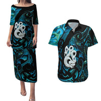 Manaia New Zealand Matariki Couples Matching Puletasi and Hawaiian Shirt NZ Paua Shell Maori Art LT14 Turquoise - Polynesian Pride