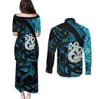 Manaia New Zealand Matariki Couples Matching Puletasi and Long Sleeve Button Shirt NZ Paua Shell Maori Art LT14 - Polynesian Pride
