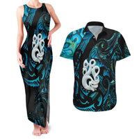 Manaia New Zealand Matariki Couples Matching Tank Maxi Dress and Hawaiian Shirt NZ Paua Shell Maori Art LT14 Turquoise - Polynesian Pride